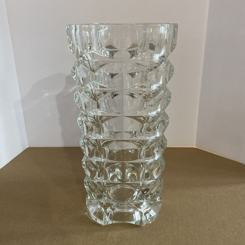 Windsor Clear 9.75" Geometrical Shape Vase JG Durand for Luminarc 1970's France